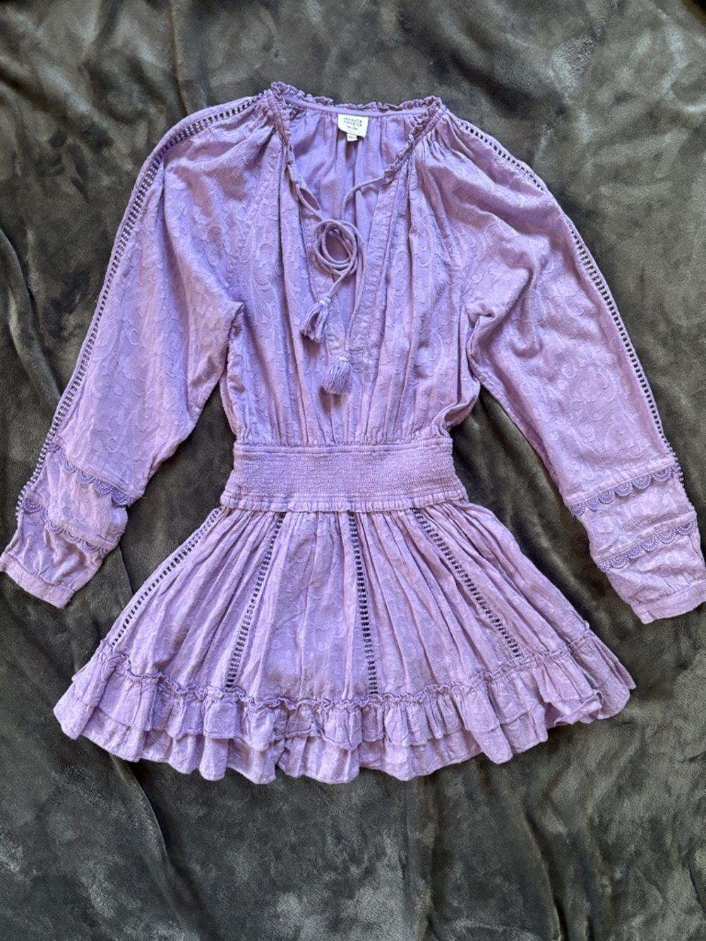 HEMANT & NANDITA Lilac Smocked Waist Fit & Flare Mini Dress Women’s S